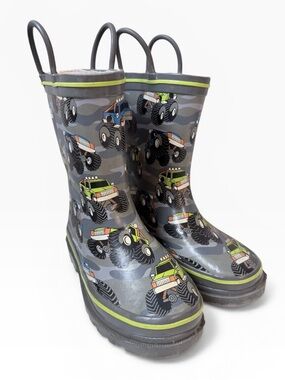 Boy's Monster Truck Rubber Rain Boots by Western Chief Grey Size 9/10